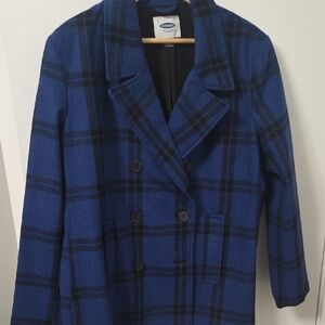 Old Navy Blue and Black Checkered Pea Coat